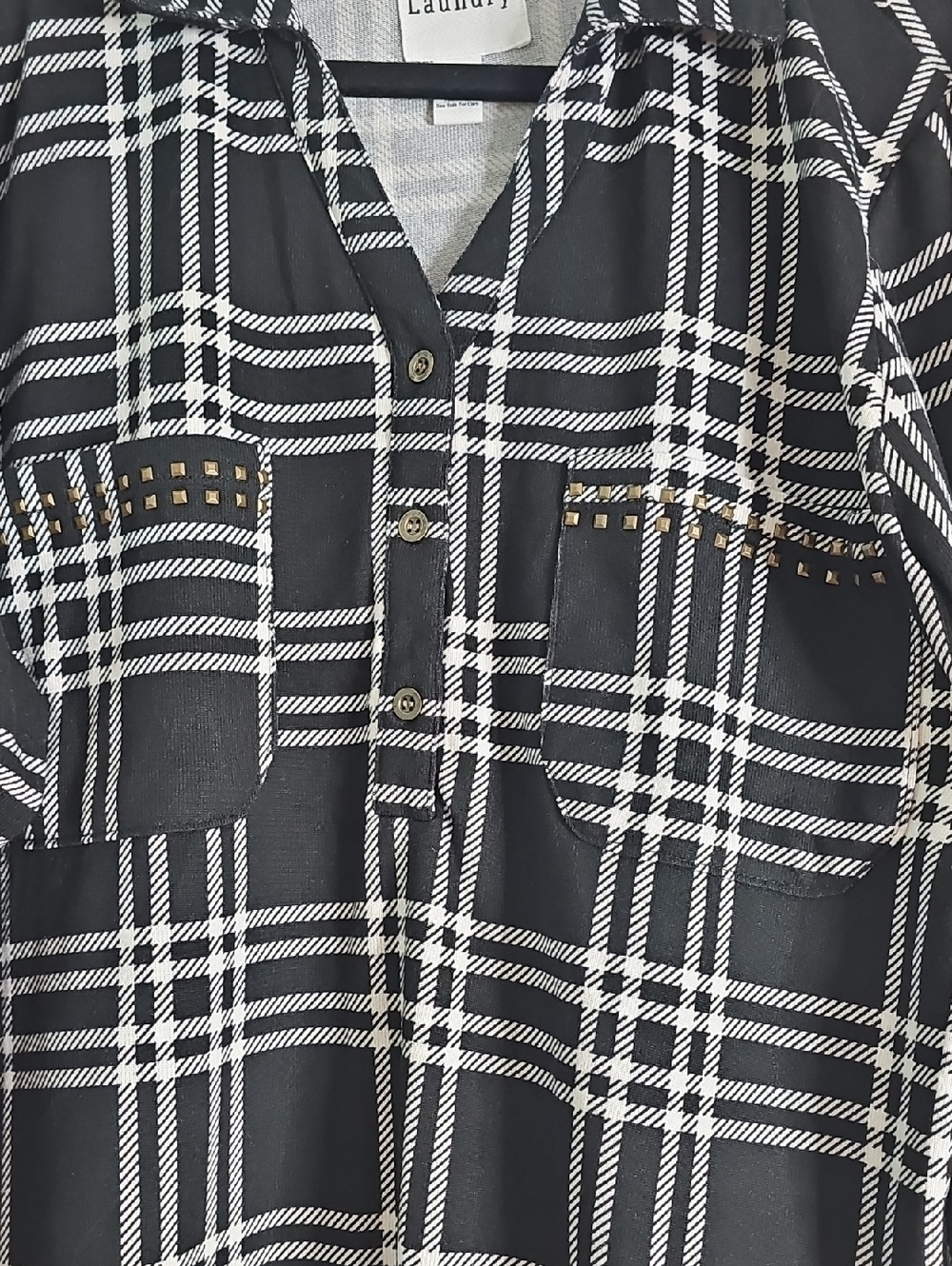 New York LaundryWomens' Black & White Plaid Button-Front Shirt - Picture 2 of 5